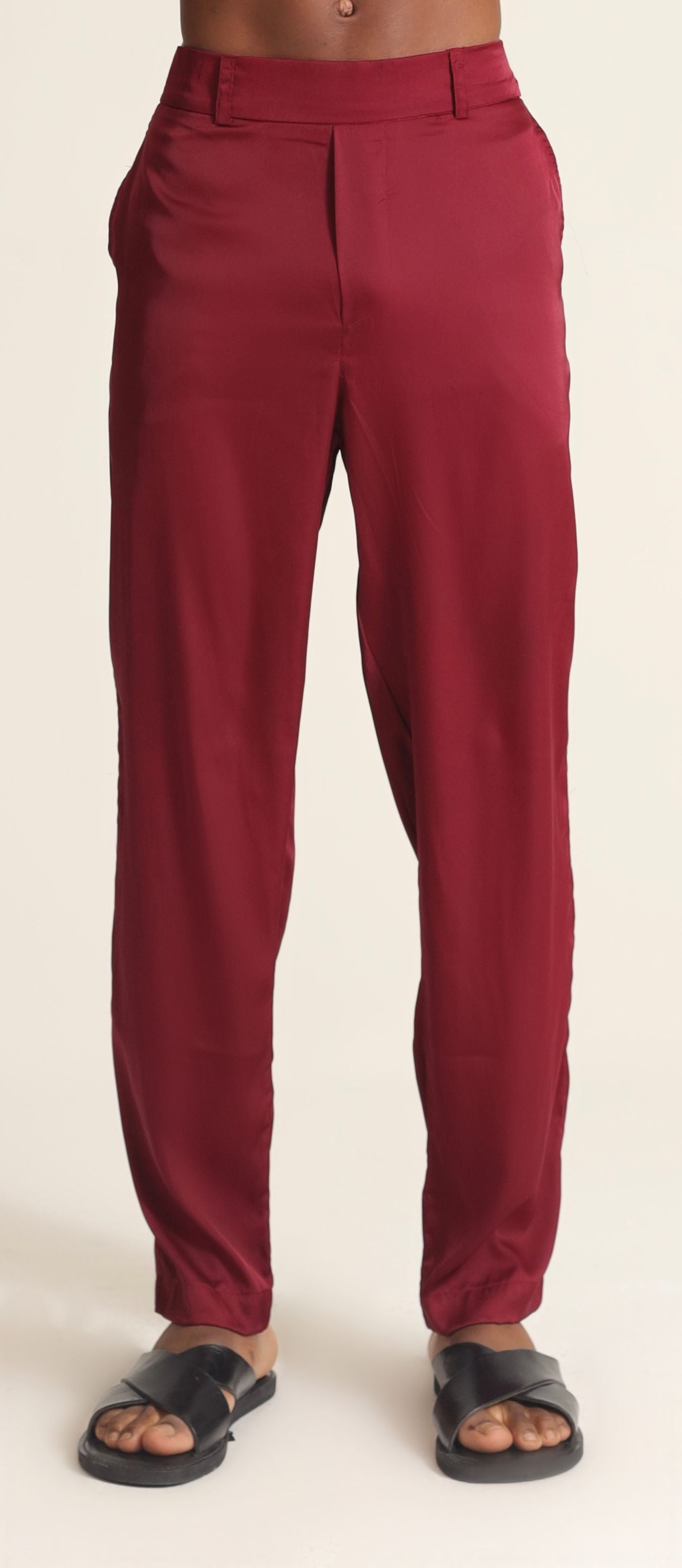 SATIN PANTS IN BURGUNDY