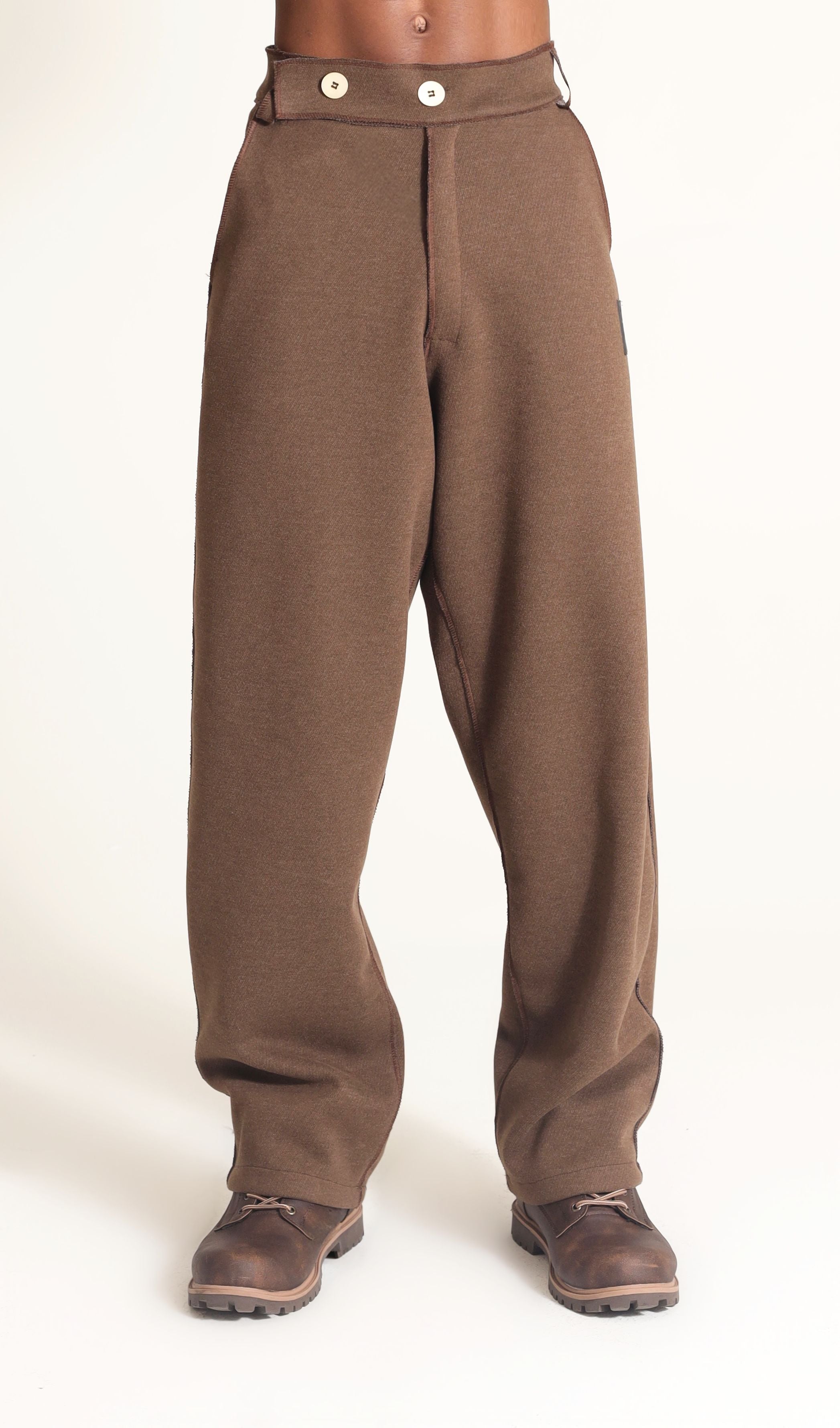 BUTTONED WAIST SWEATPANTS LOGO PATCH IN BROWN