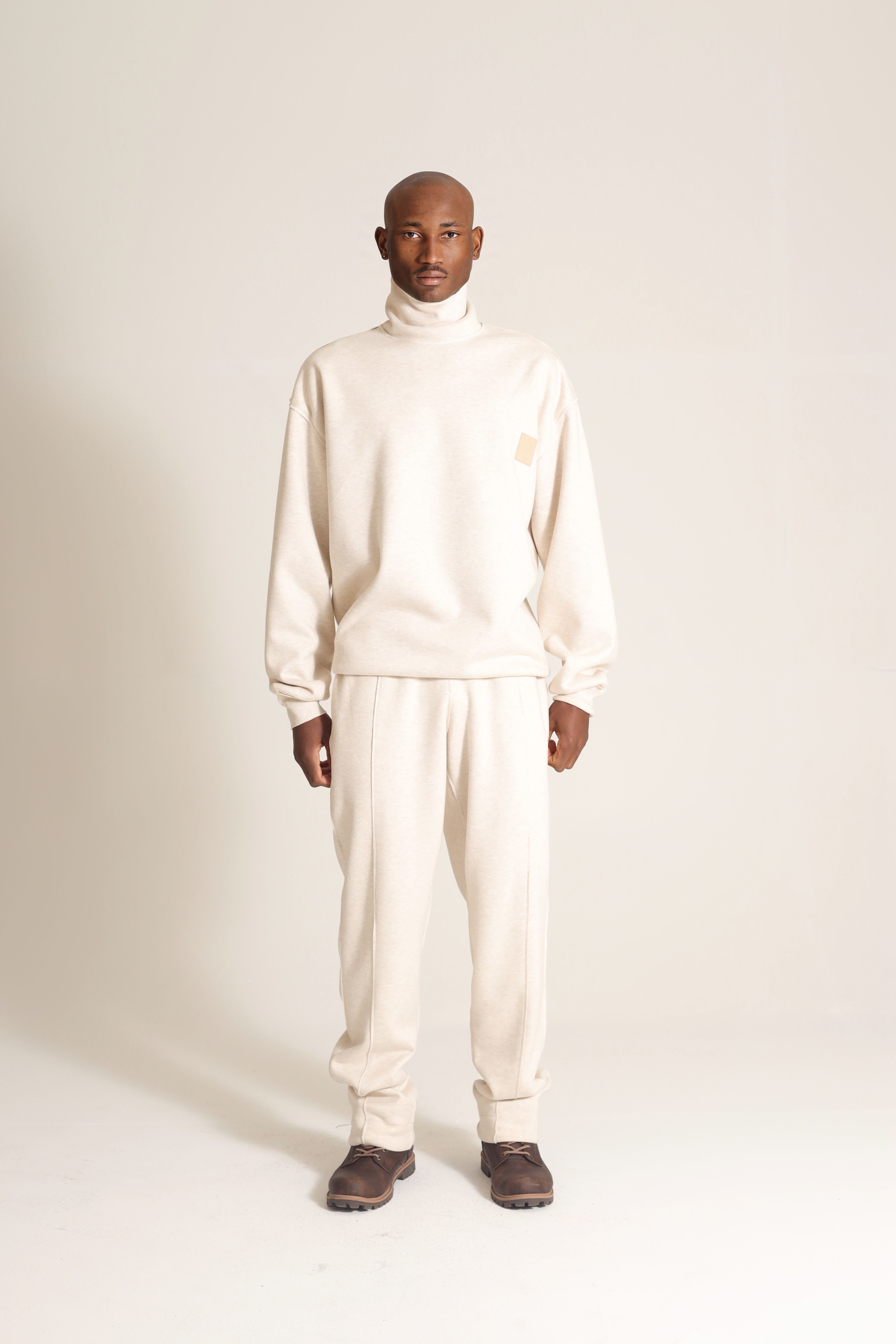 HIGH NECK SWEATER LOGO PATCH IN BEIGE