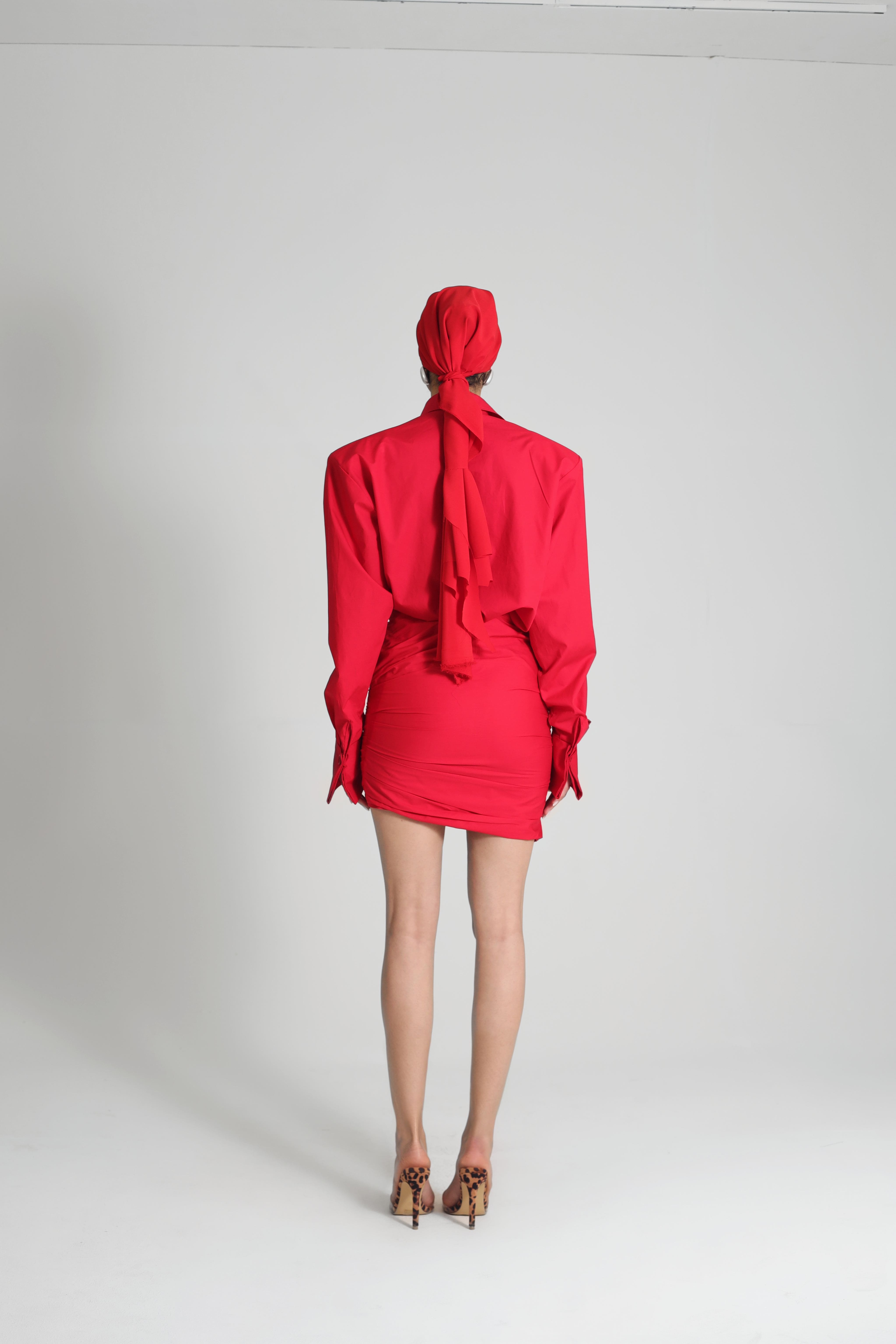 DRAPED POPLIN SKIRT IN RED