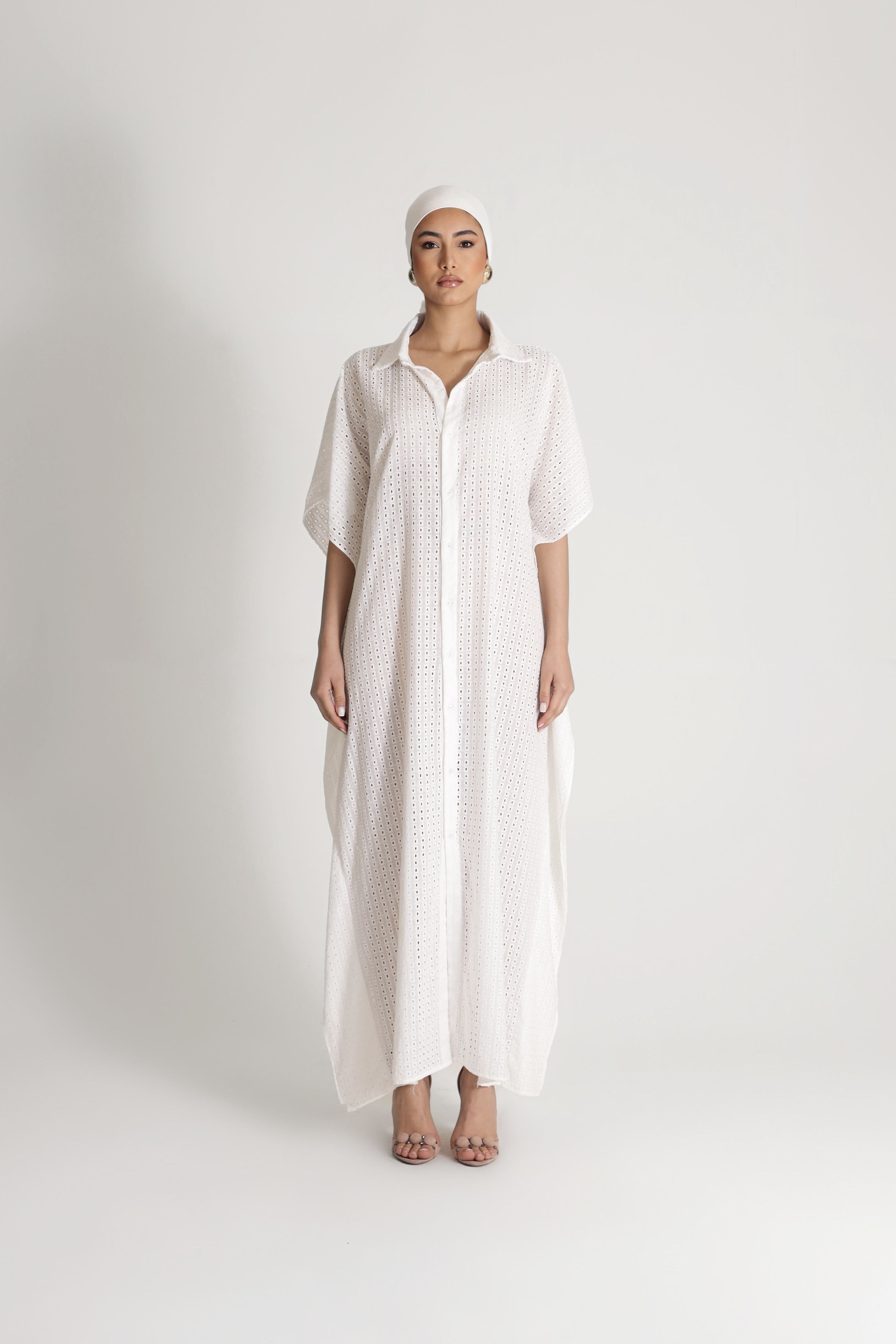 EMBROIDERED COTTON SHIRT DRESS