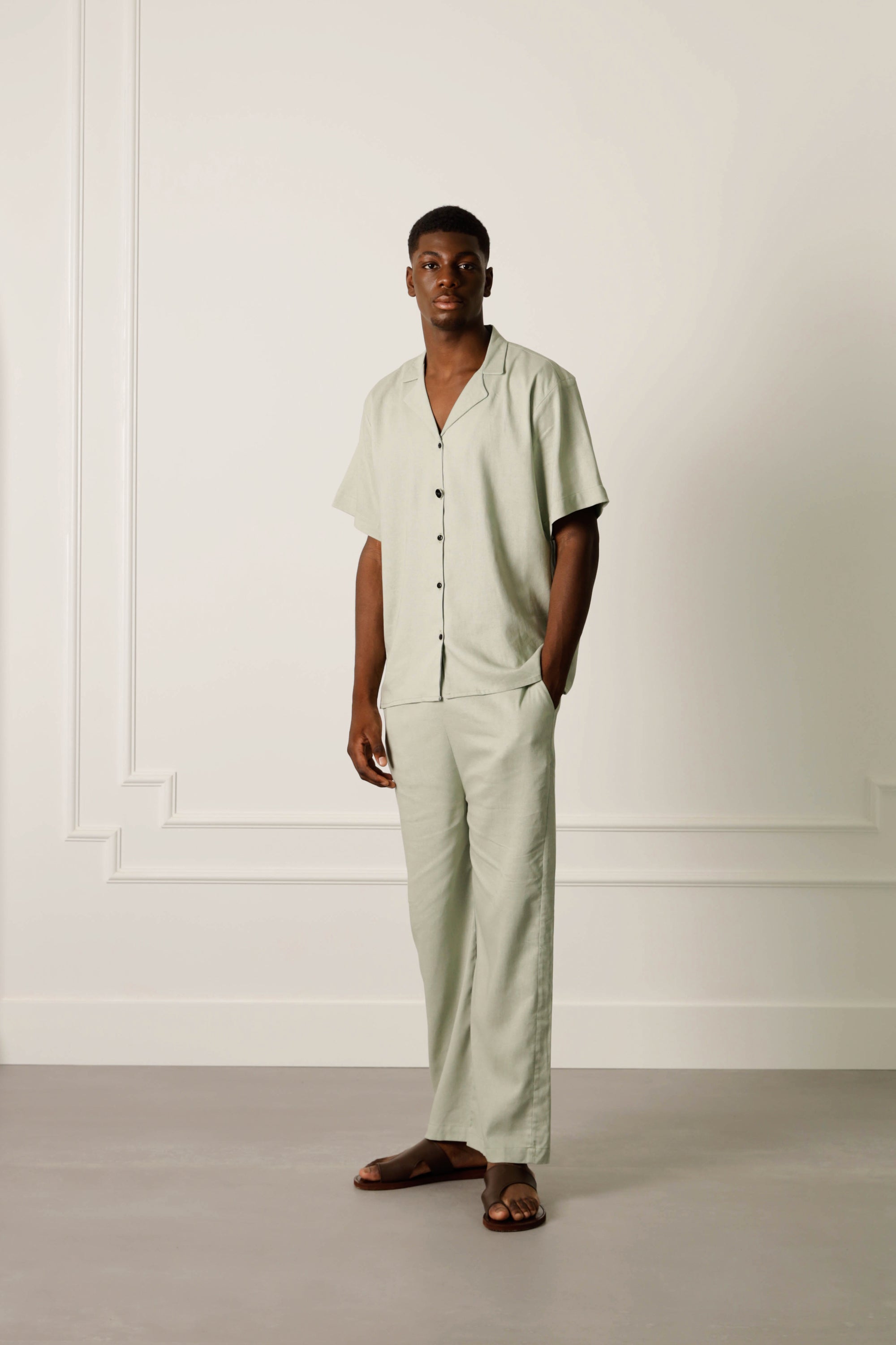 Pantalon Chemise En Lin Verte Pantalon Chino Ou De Costume En Lin