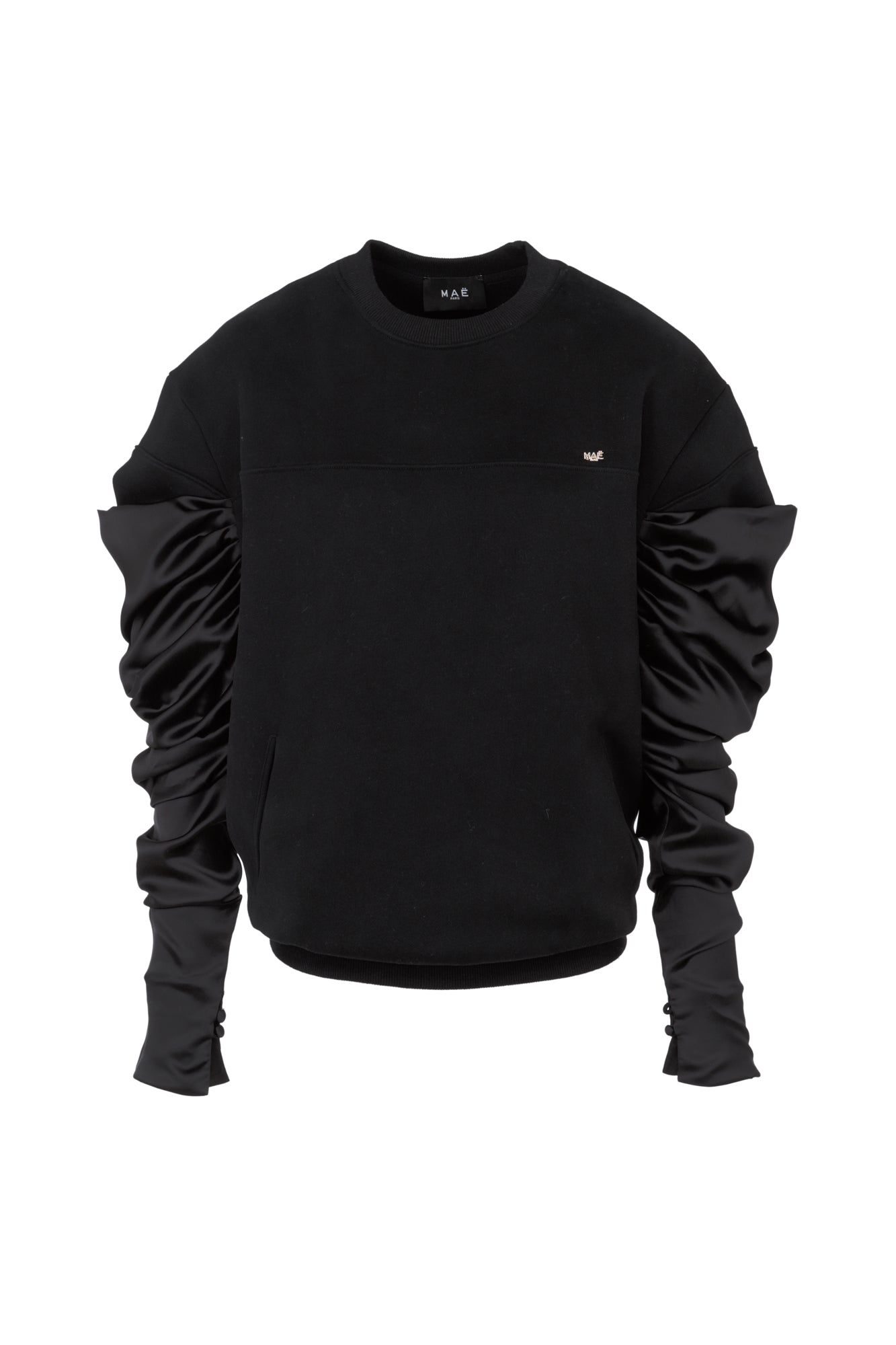 Sweatshirt noir à manches satin