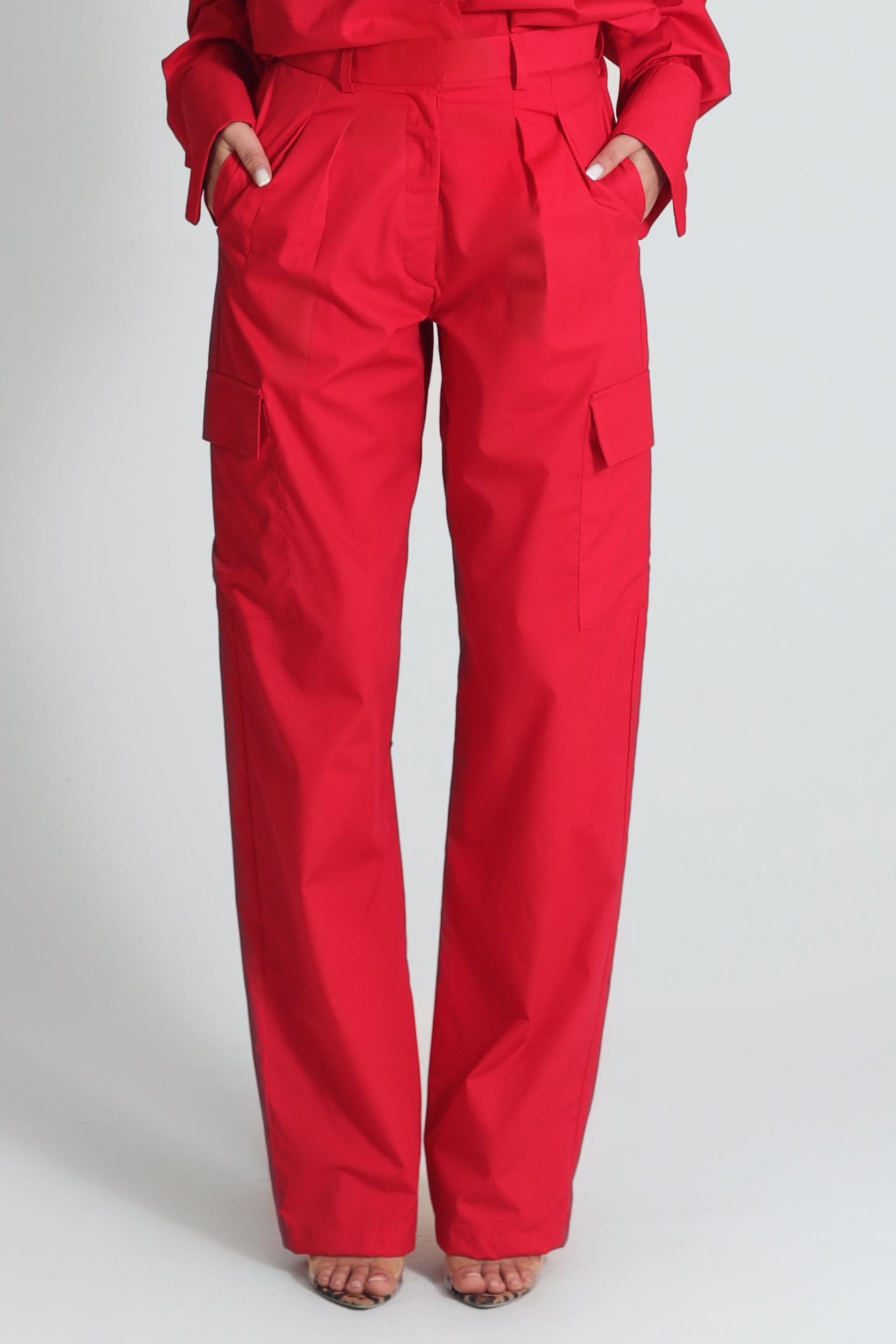 POPLIN CARGO PANTS IN RED