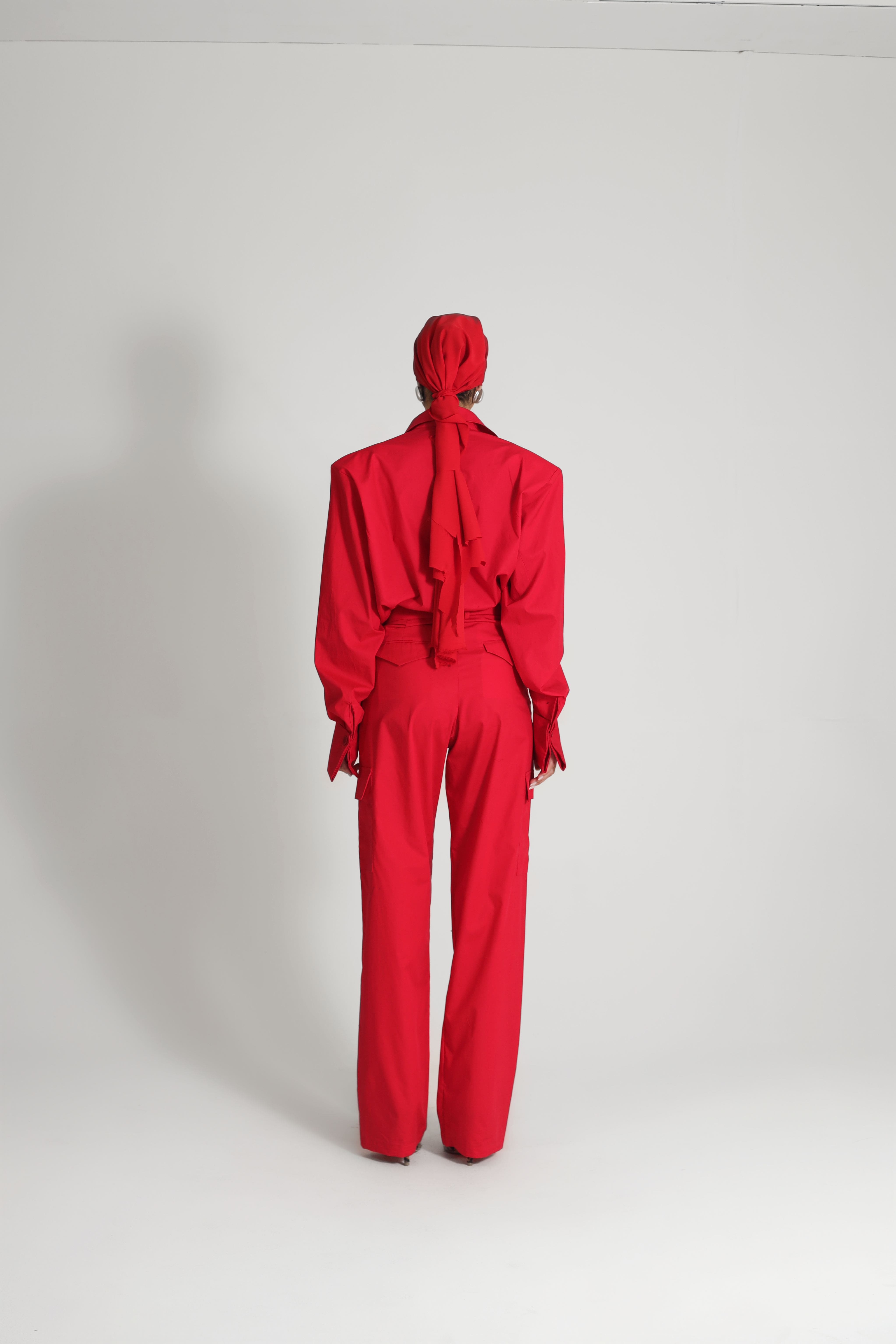 POPLIN CARGO PANTS IN RED
