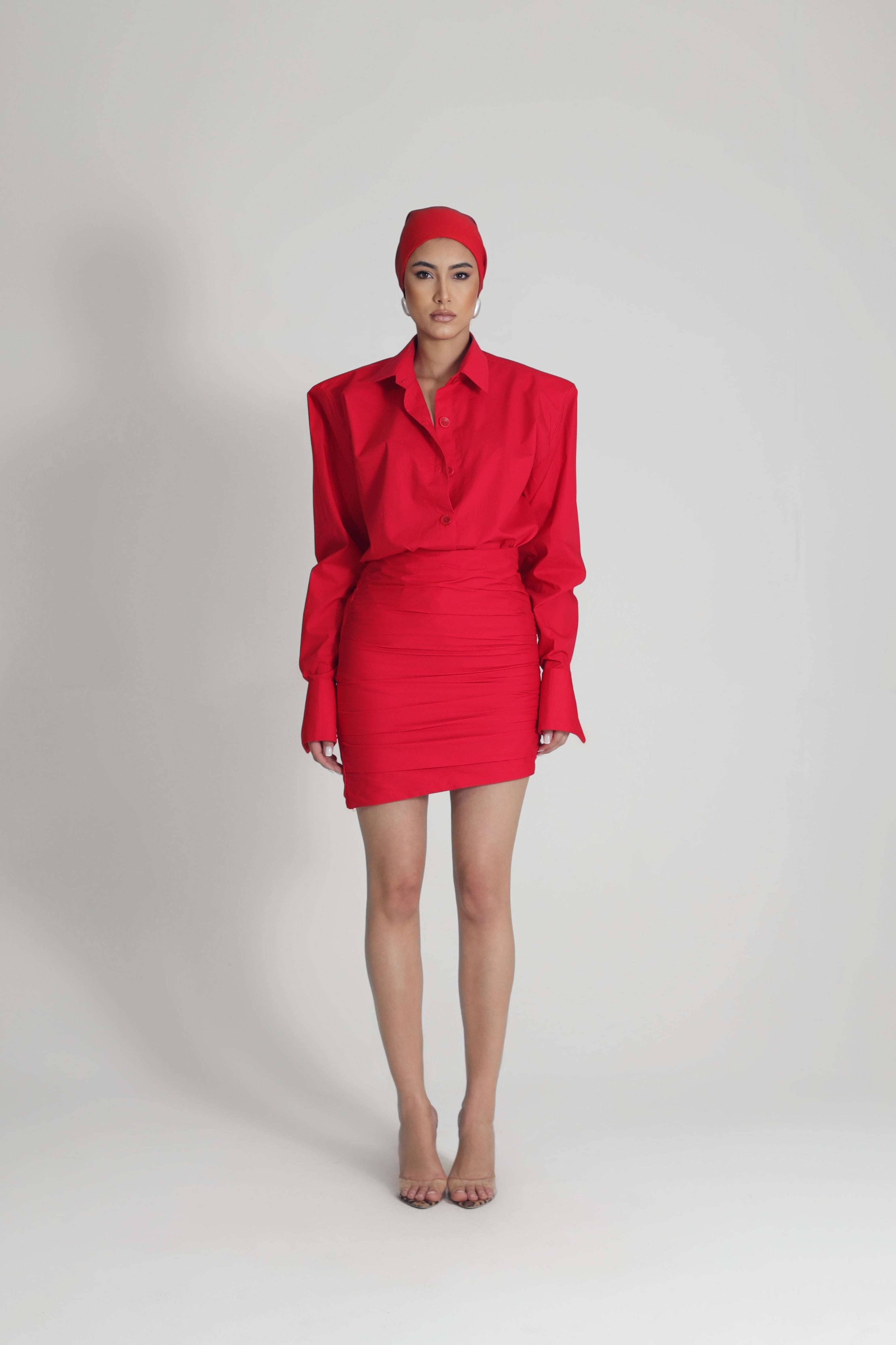 DRAPED POPLIN SKIRT IN RED