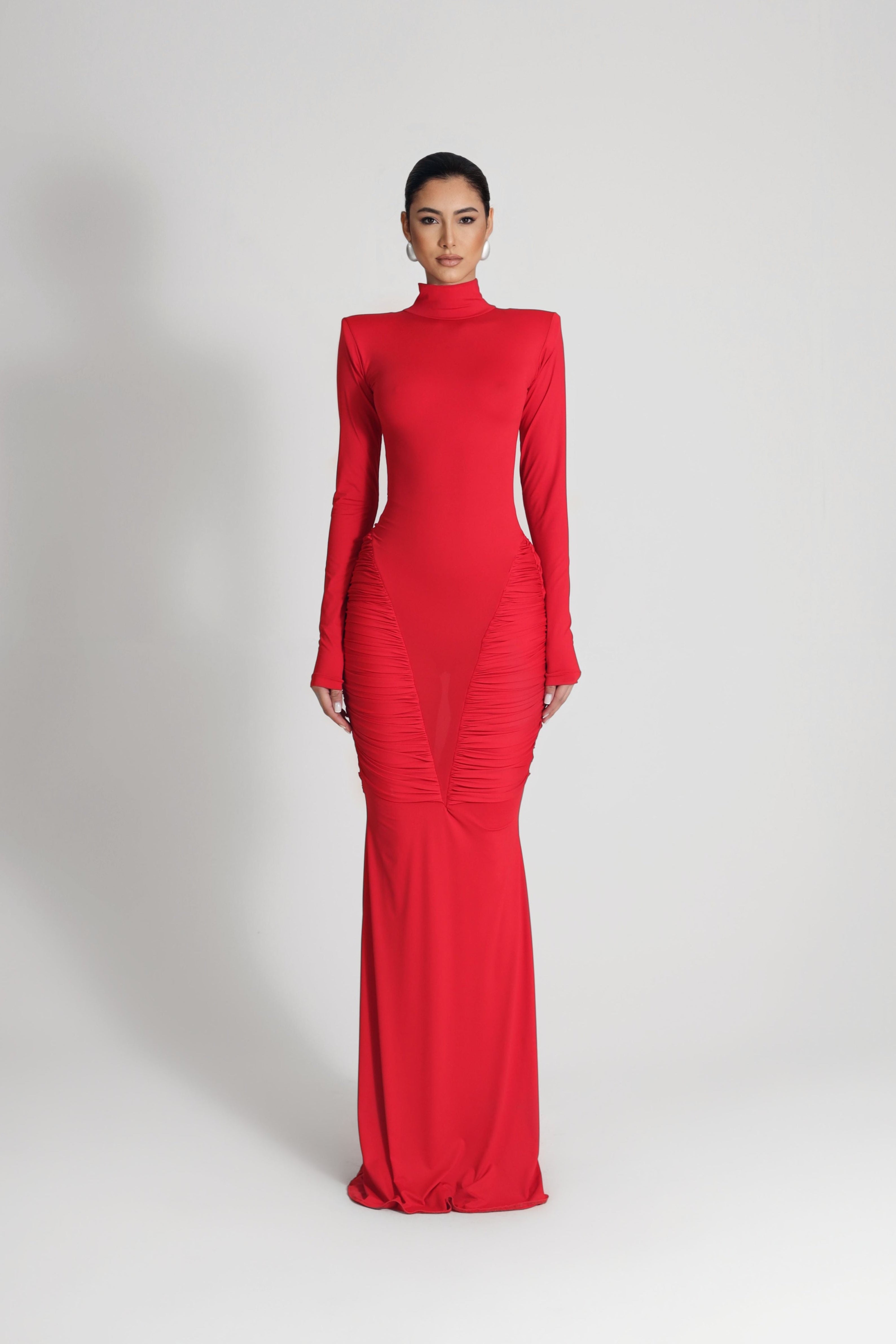 DRAPED RED DRESS
