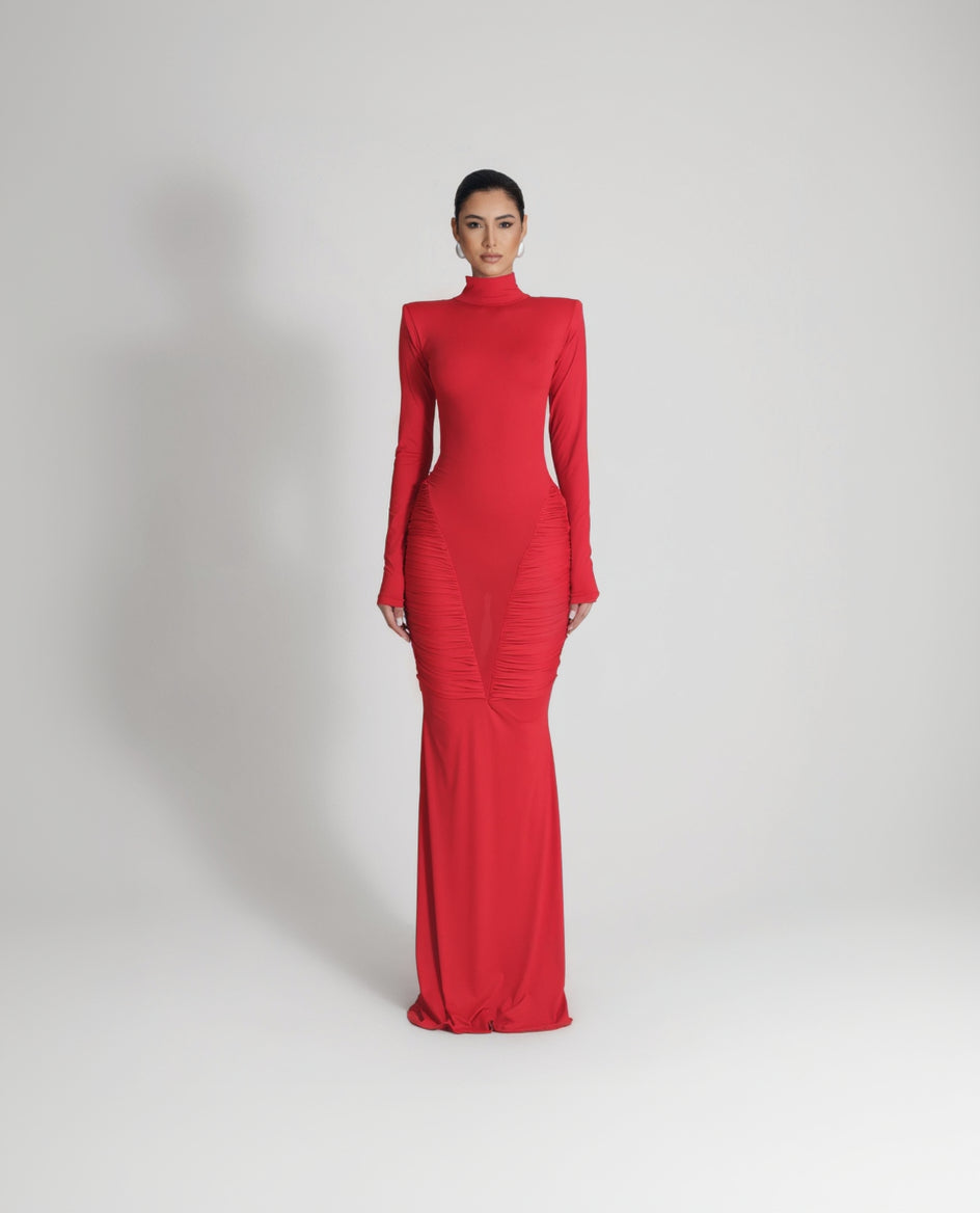DRAPED RED DRESS