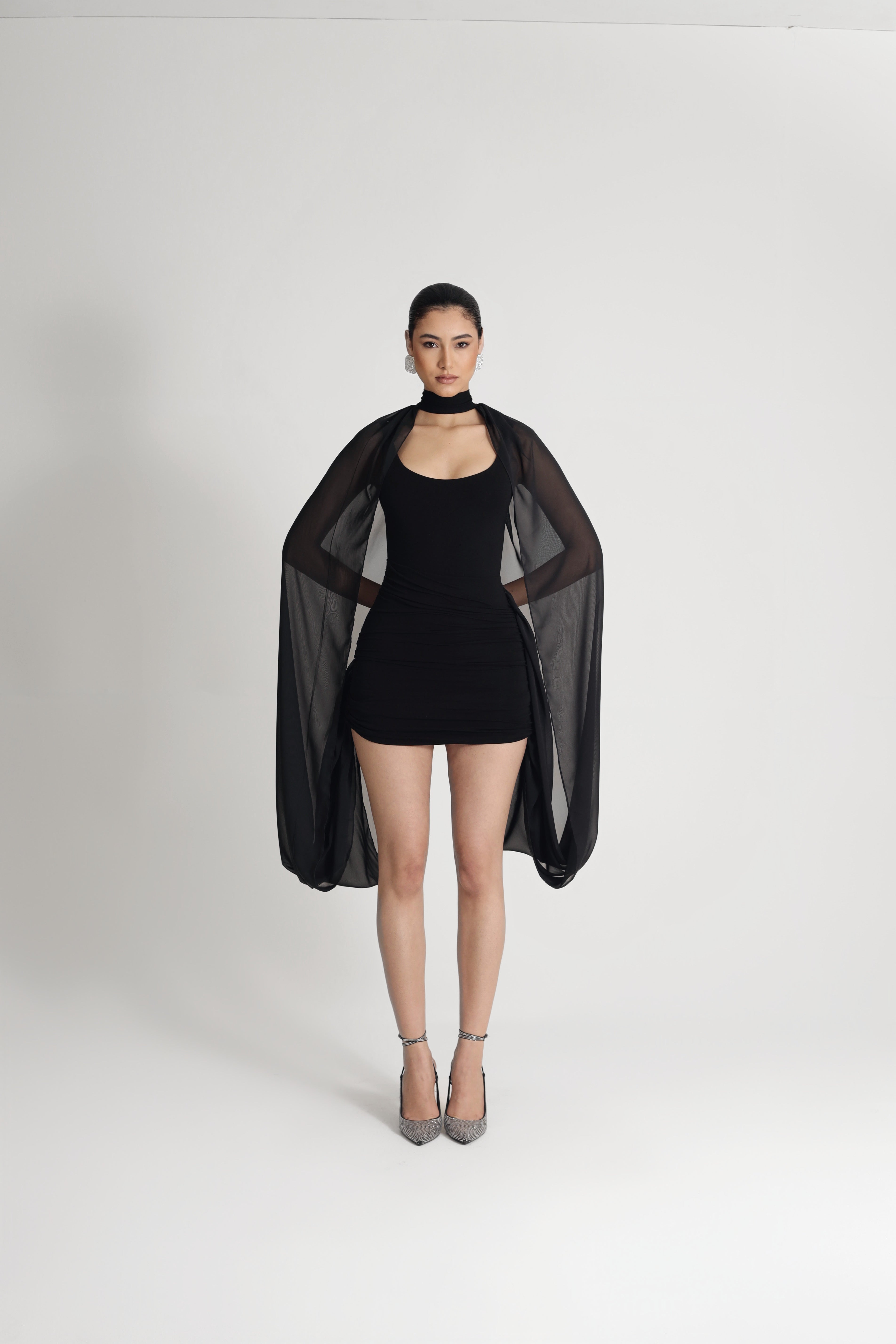 JERSEY DRESS WITH CHIFFON SLEEVE