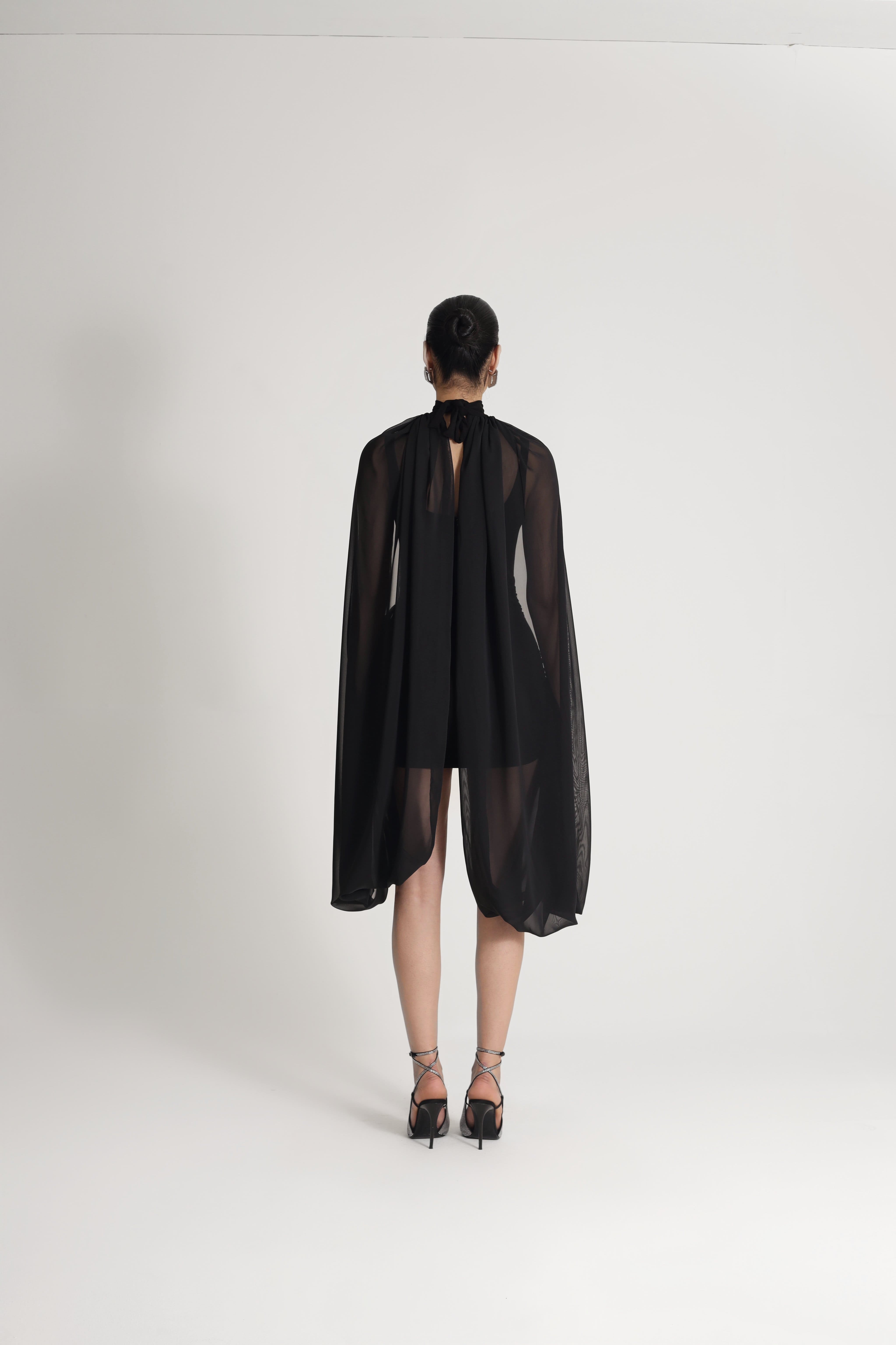 JERSEY DRESS WITH CHIFFON SLEEVE