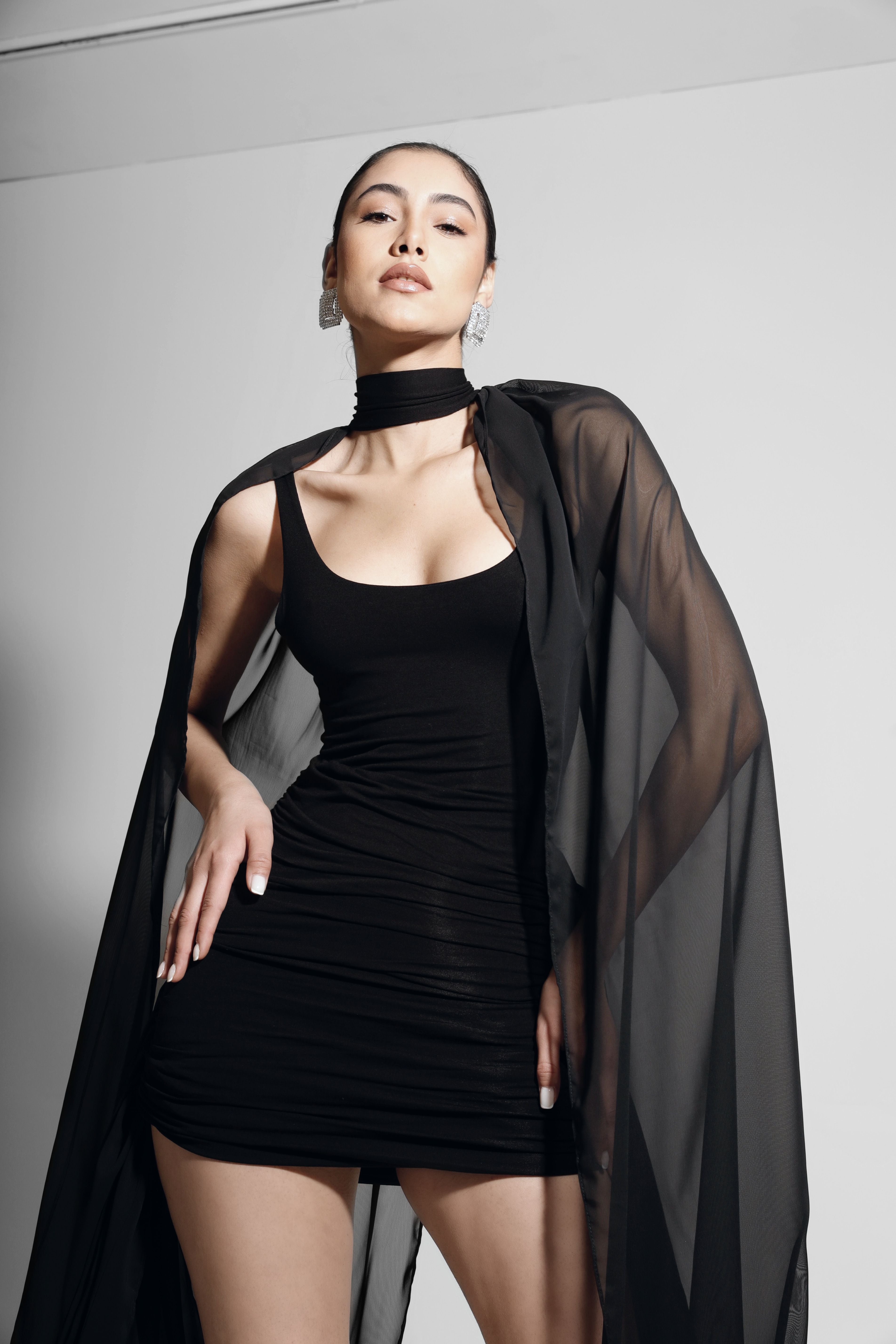 JERSEY DRESS WITH CHIFFON SLEEVE