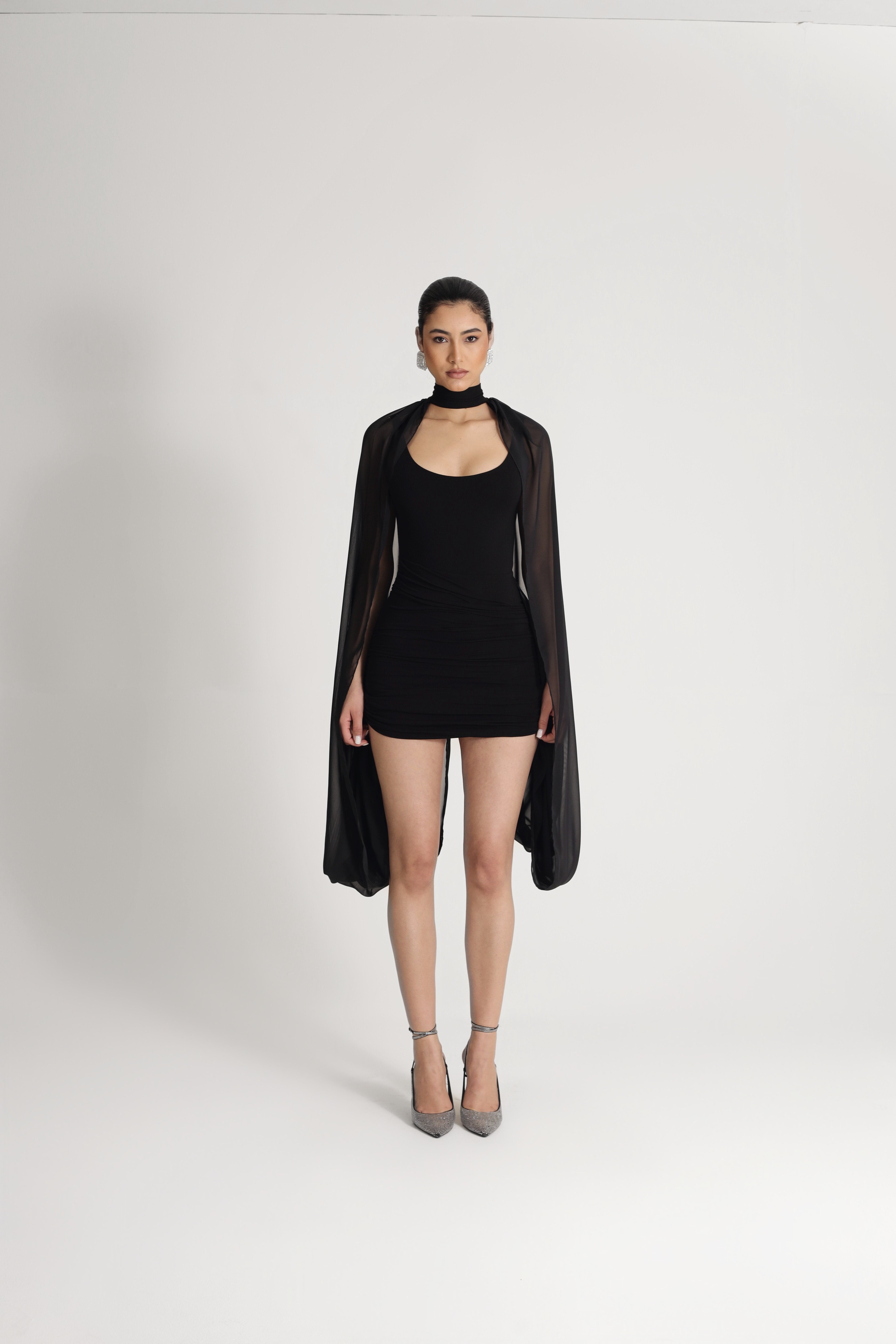 JERSEY DRESS WITH CHIFFON SLEEVE