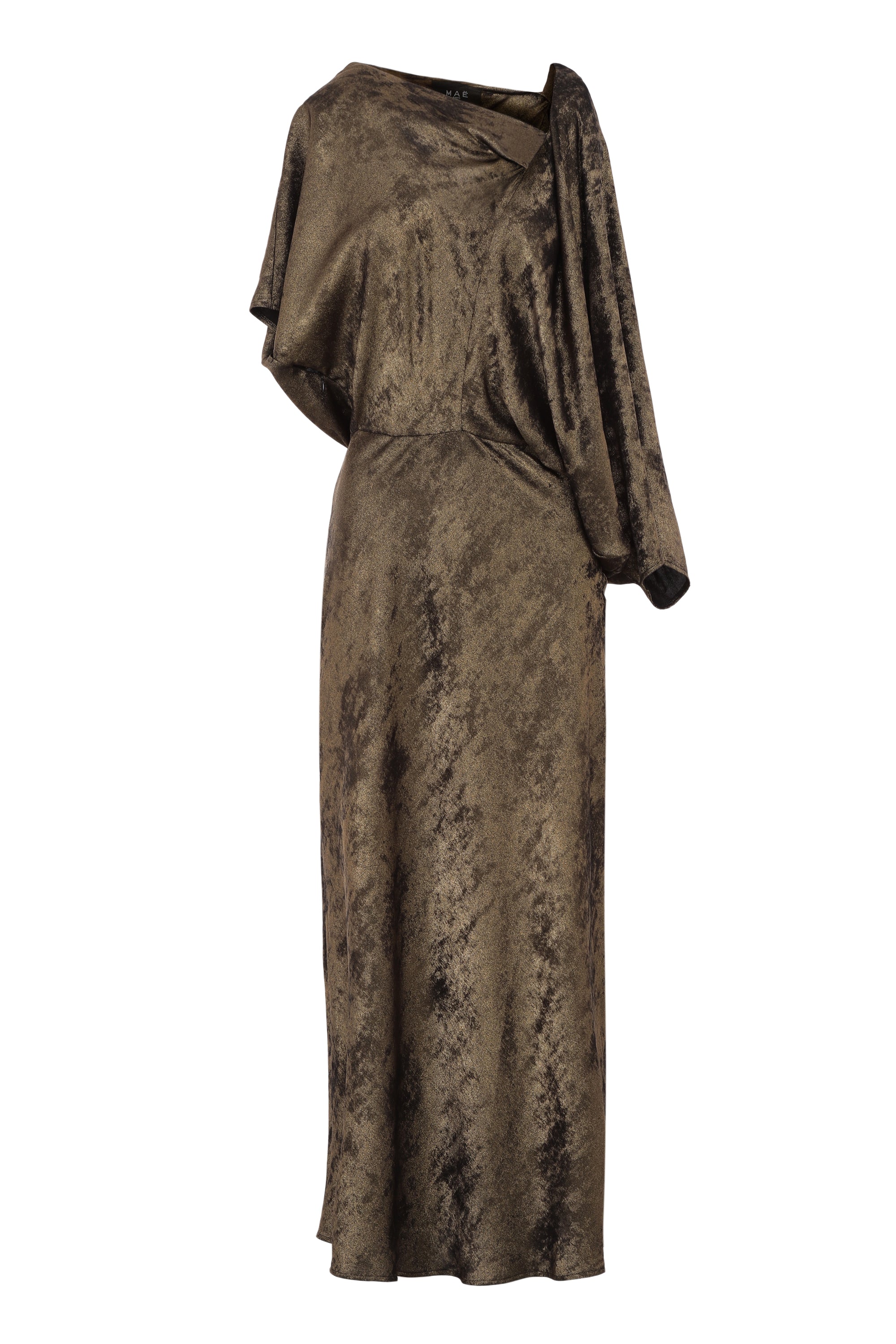 Asymmetrical long dress in golden lamé