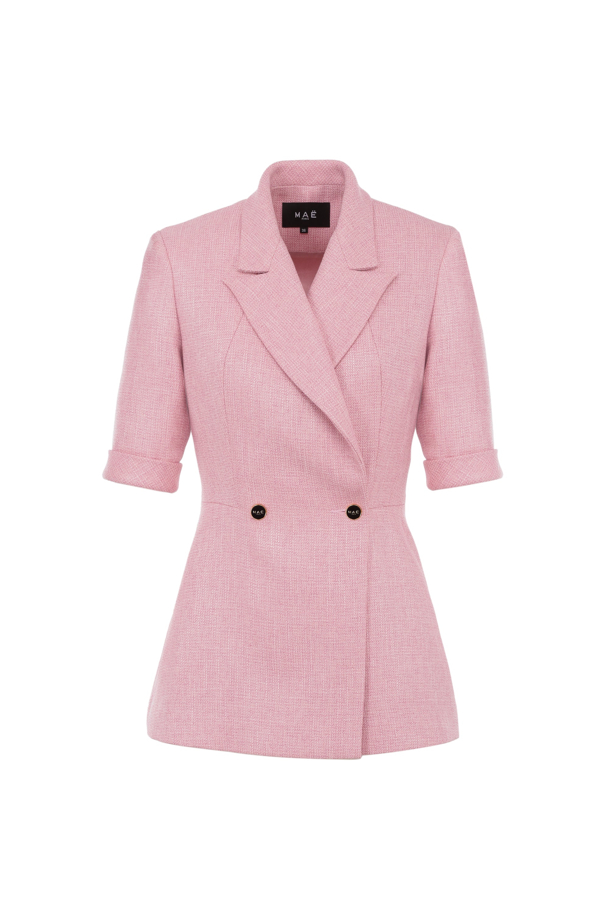 Assurance jacket in pink tweed with short sleeves