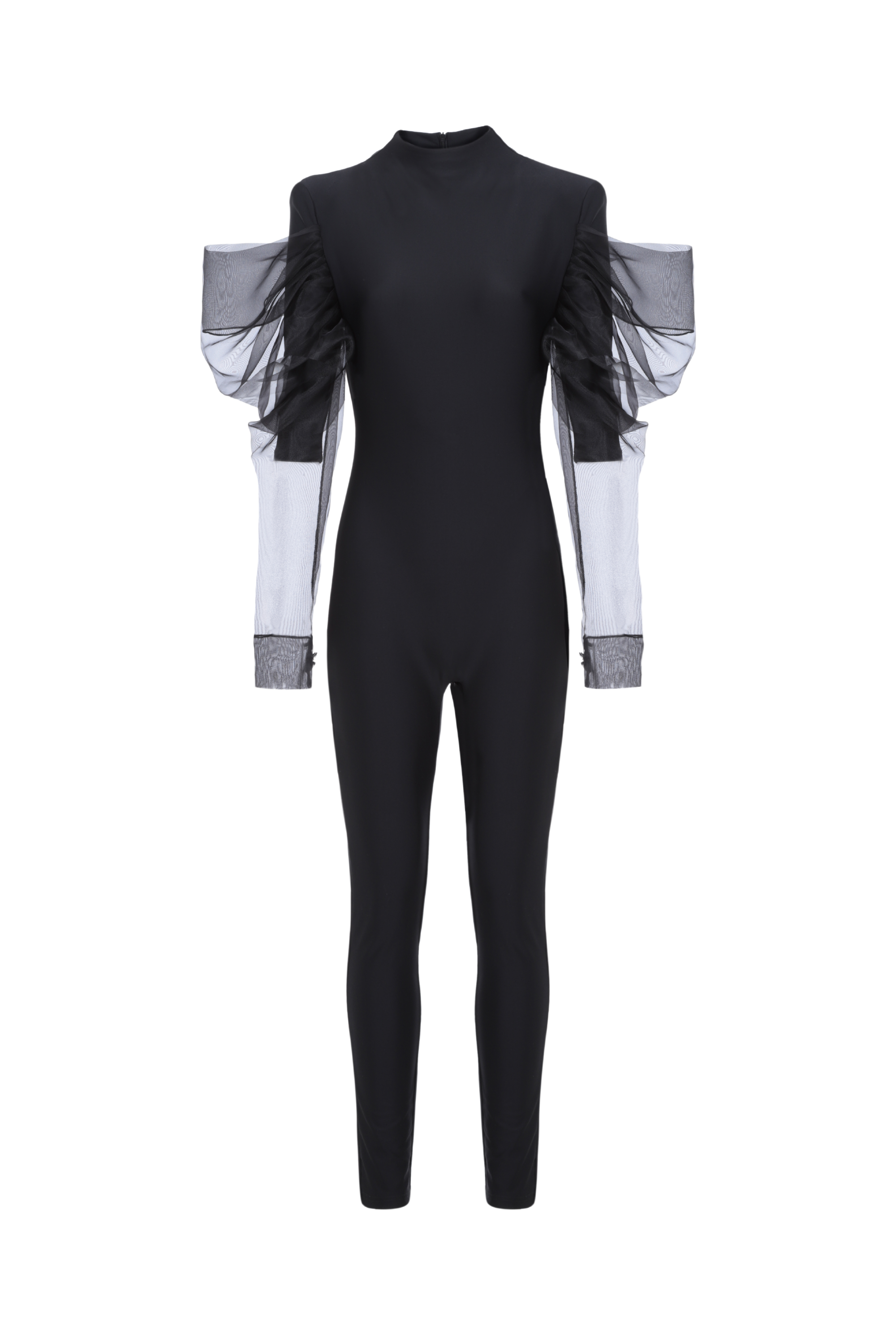 Black Movement jumpsuit with transparent sleeves