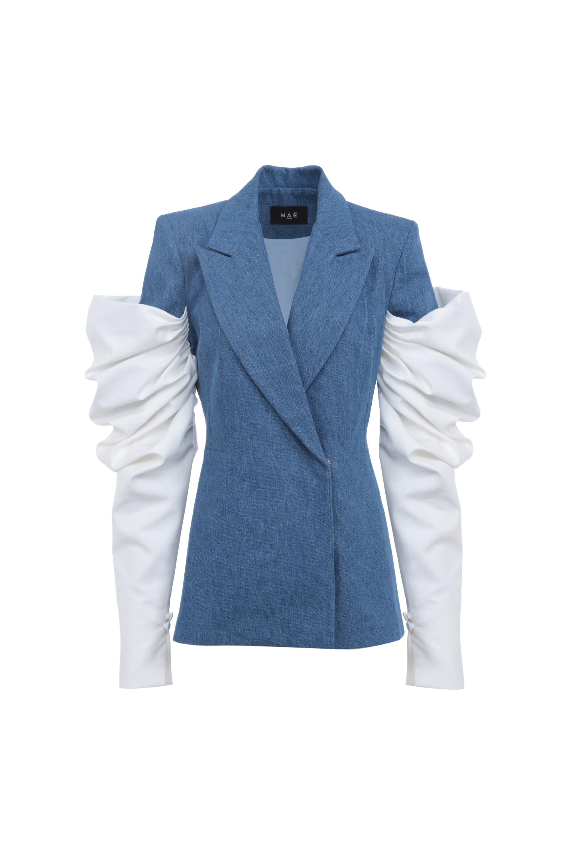 Assurance denim jacket with white sleeves